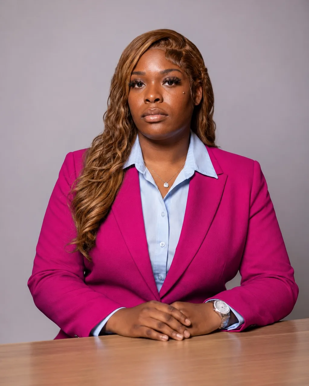 Meyona Shipp wearing a magenta-pink suit
